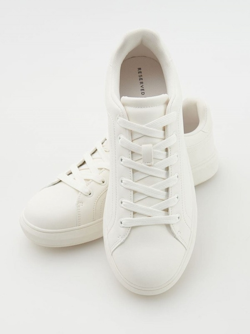 White Reserved Faux Leather Men's Shoes | TCED-31594