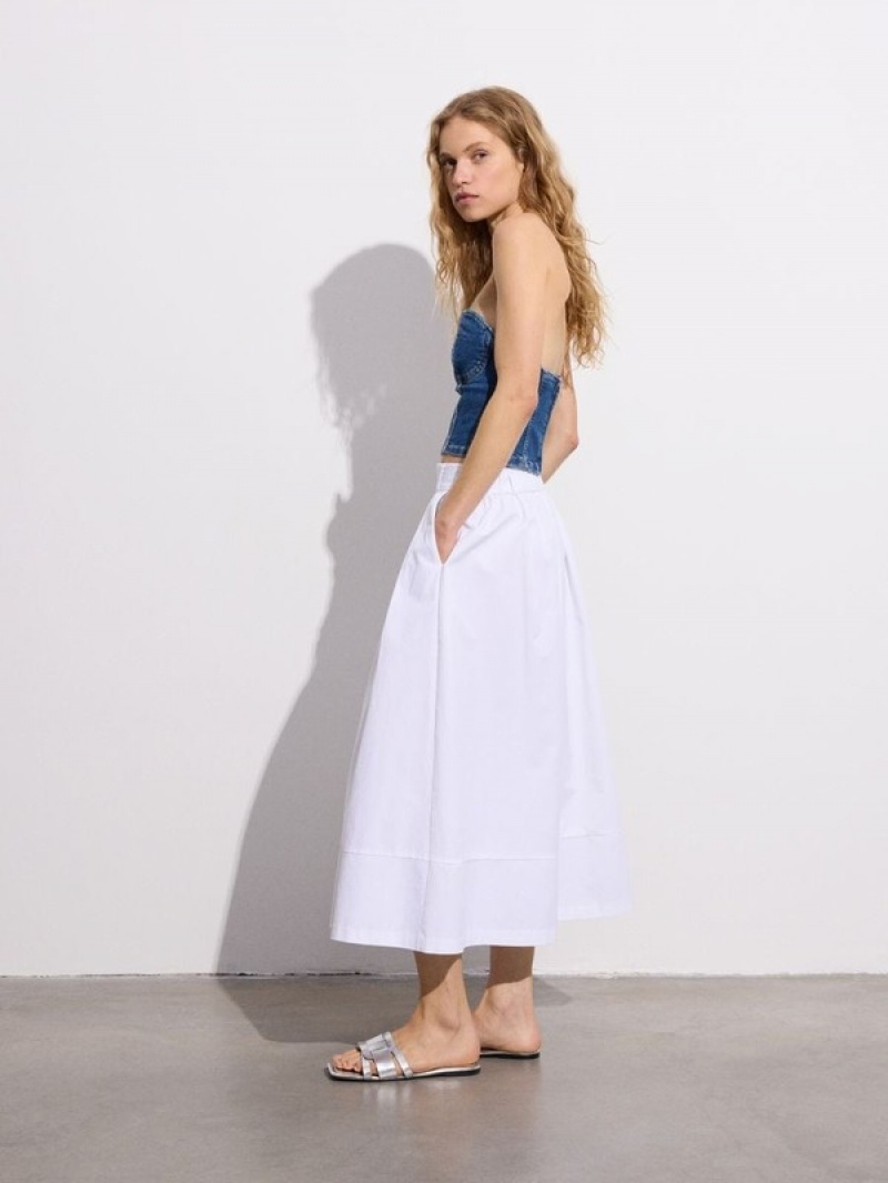 White Reserved Flared Midi Women's Skirts | IUHP-01574