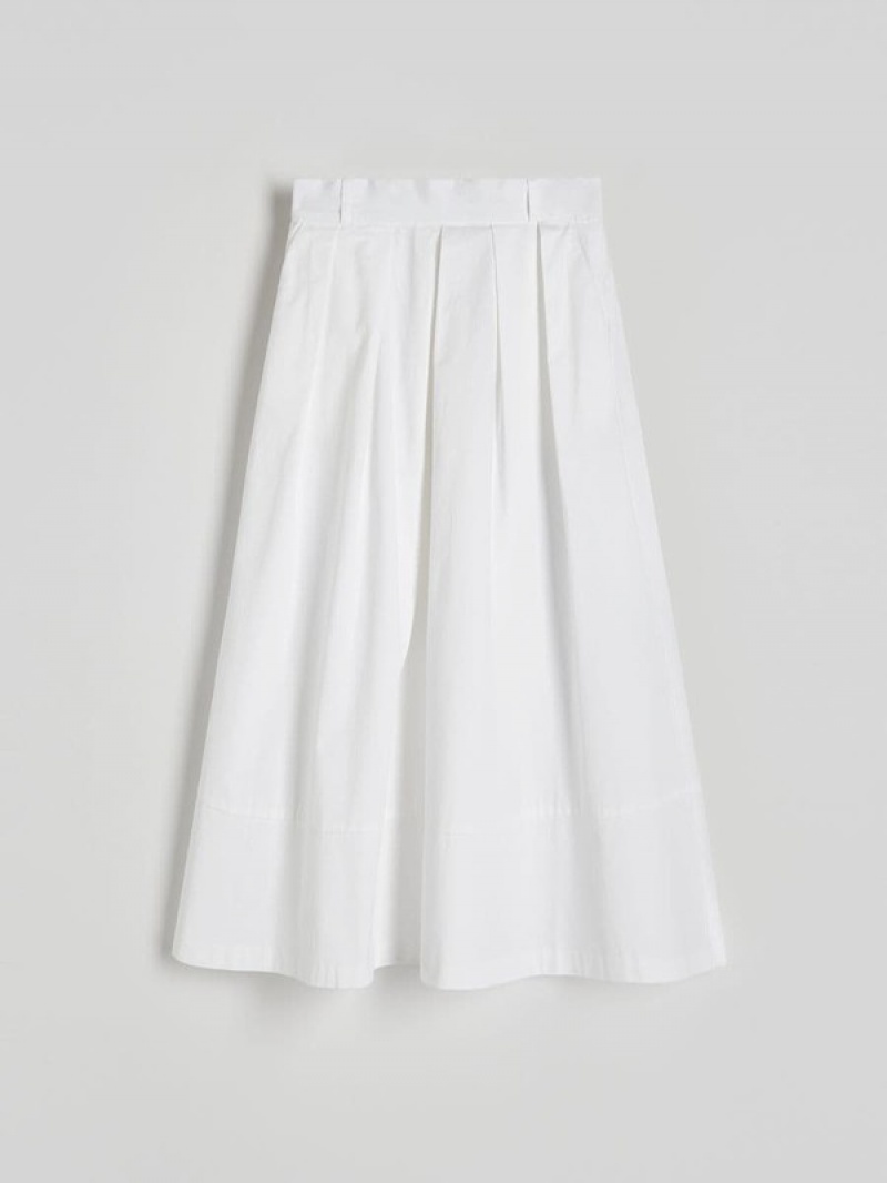 White Reserved Flared Midi Women's Skirts | IUHP-01574