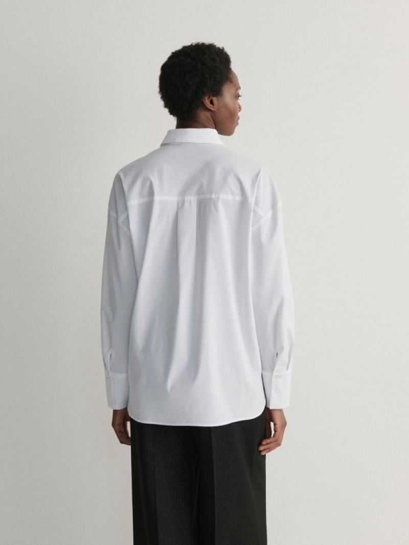 White Reserved Frill Women's Shirts | VJFE-30754