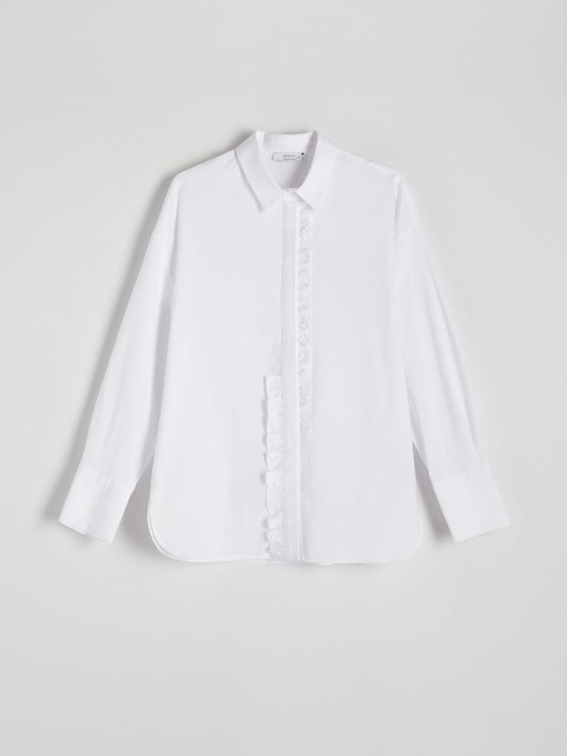 White Reserved Frill Women's Shirts | VJFE-30754