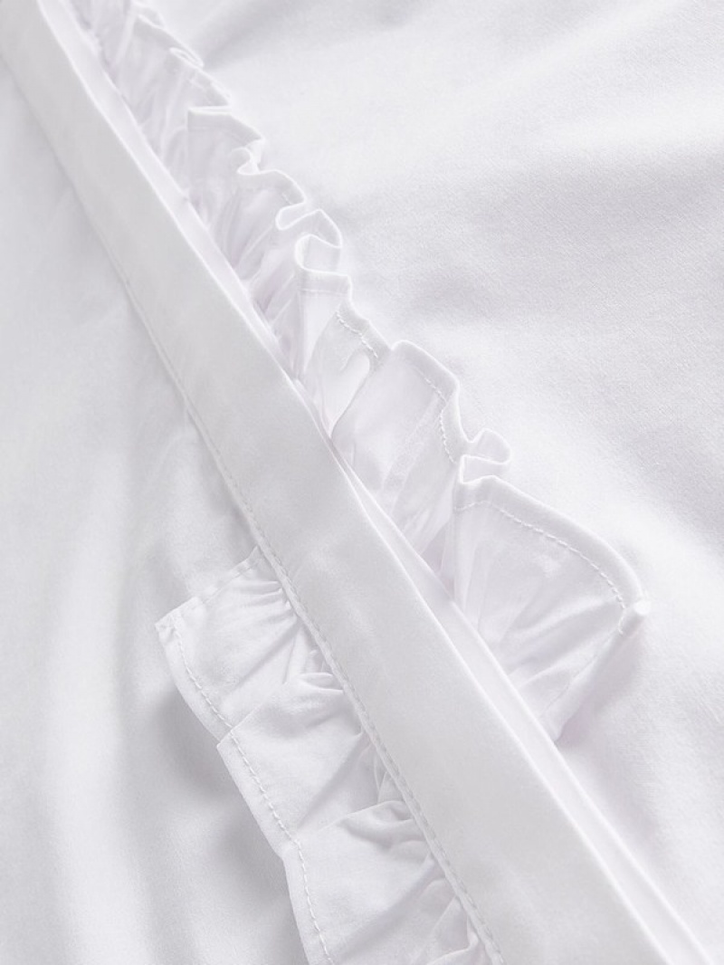 White Reserved Frill Women's Shirts | VJFE-30754