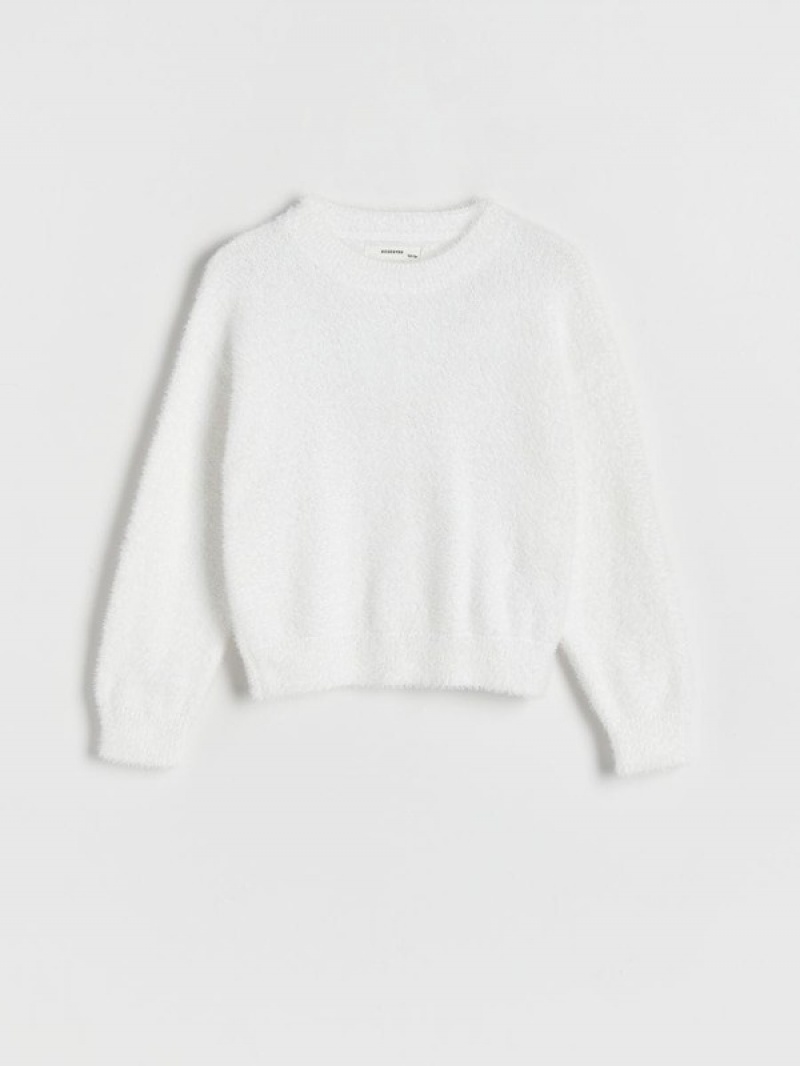 White Reserved Jumper Girls' Sweaters | PMAB-21037