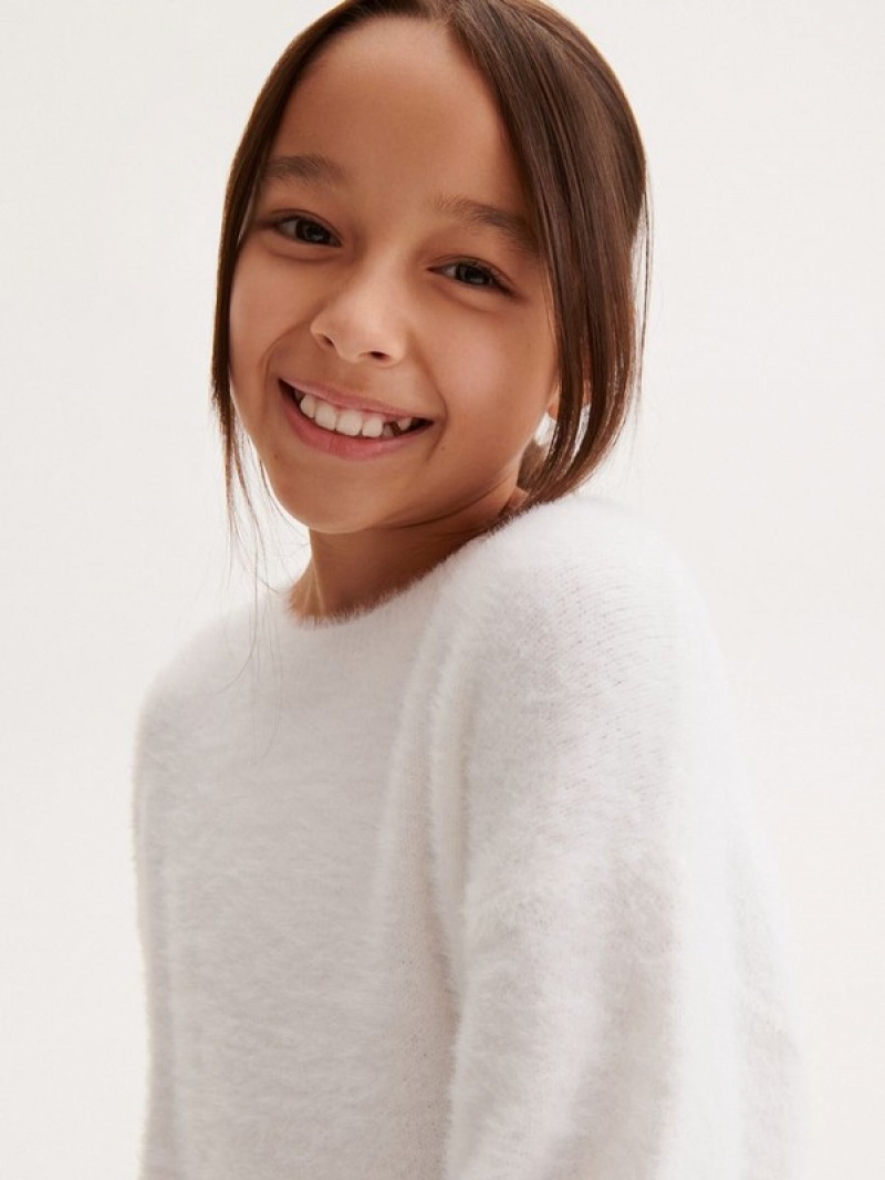 White Reserved Jumper Girls' Sweaters | PMAB-21037