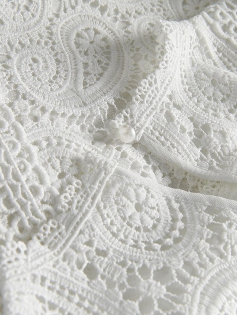 White Reserved Lace Women's Shirts | FQRU-97463