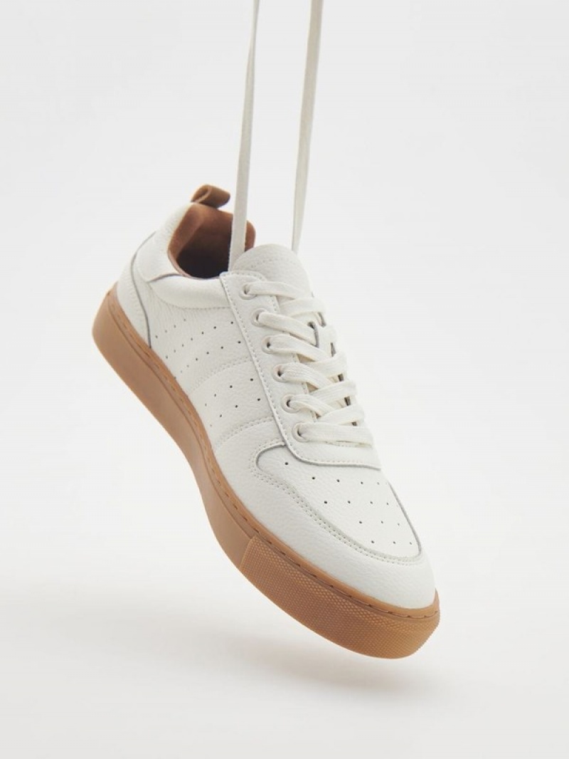 White Reserved Leather Rich Men's Shoes | REZO-87025