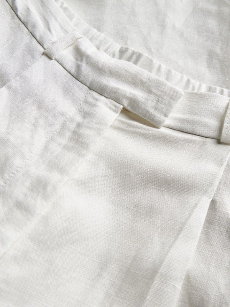 White Reserved Linen And Viscose Blend Women's Trousers | MRBC-79103