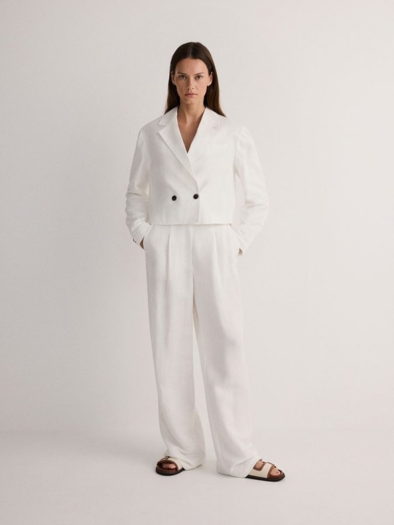 White Reserved Linen And Viscose Blend Women's Blazers | IMGR-89325