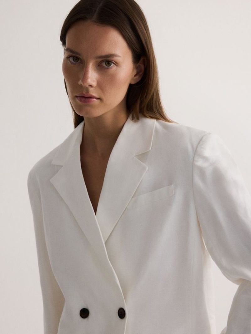 White Reserved Linen And Viscose Blend Women's Blazers | IMGR-89325