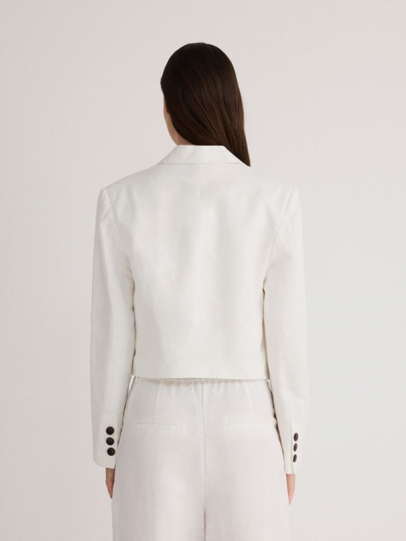 White Reserved Linen And Viscose Blend Women's Blazers | IMGR-89325