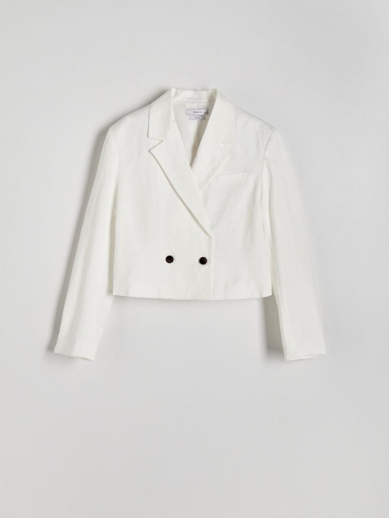 White Reserved Linen And Viscose Blend Women's Blazers | IMGR-89325