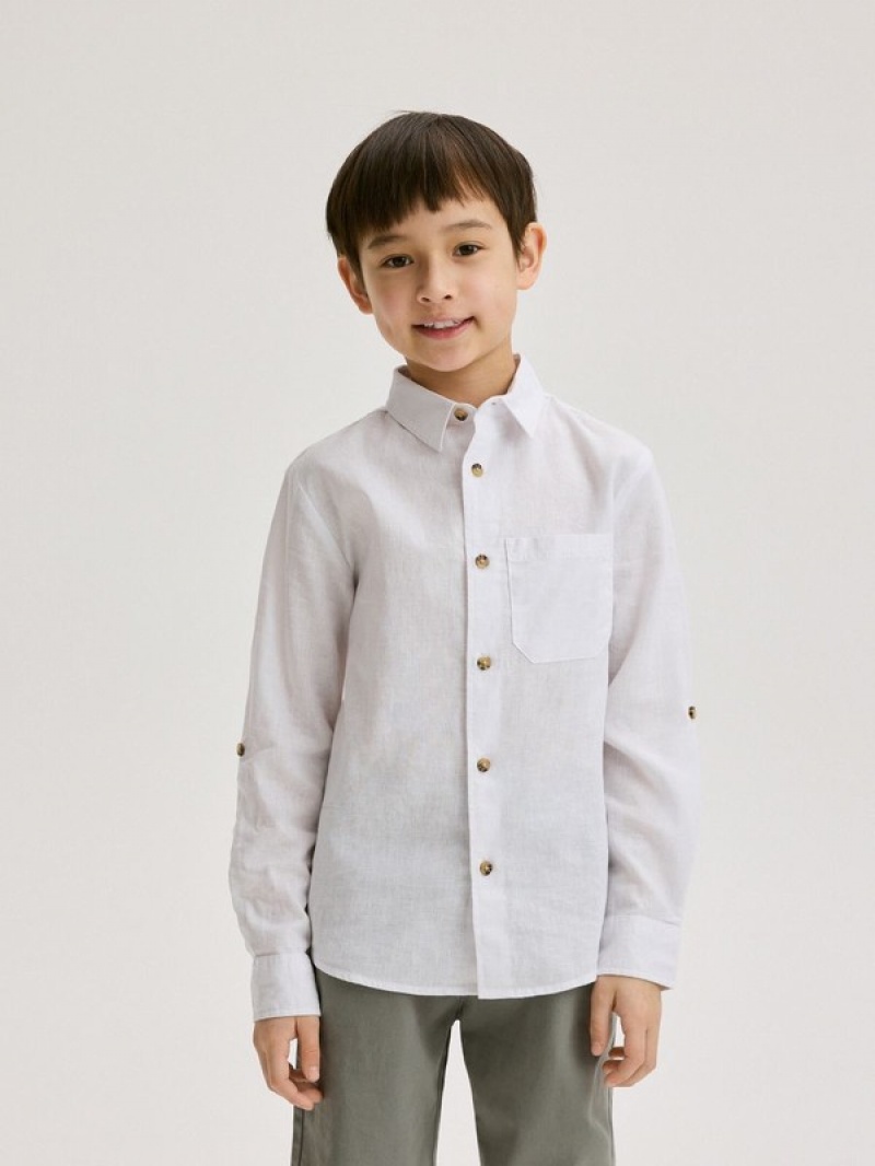 White Reserved Linen Rich Boys' Shirts | LDNH-84071