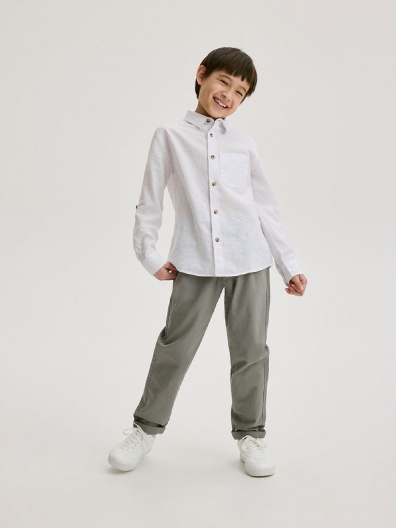 White Reserved Linen Rich Boys' Shirts | LDNH-84071