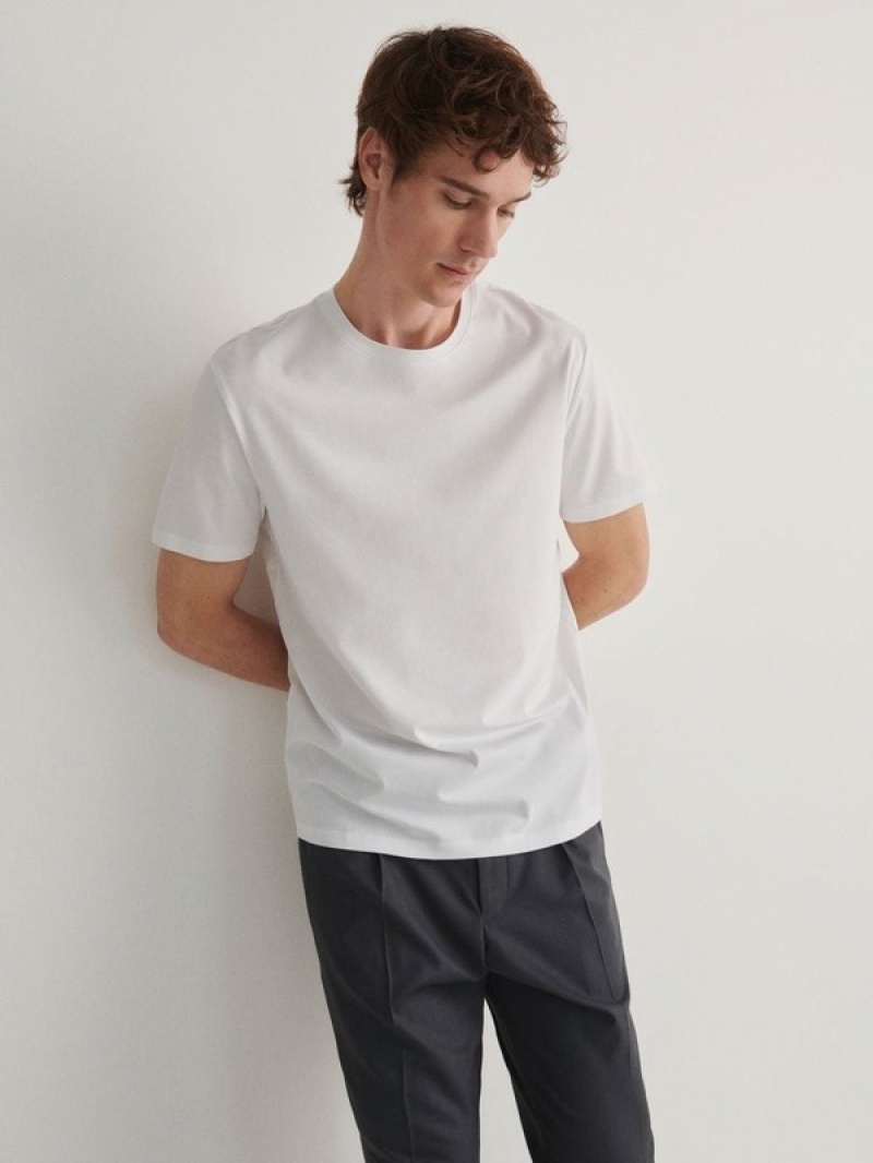 White Reserved Lyocell Blend Plain Men's T-shirts | JAFZ-14290