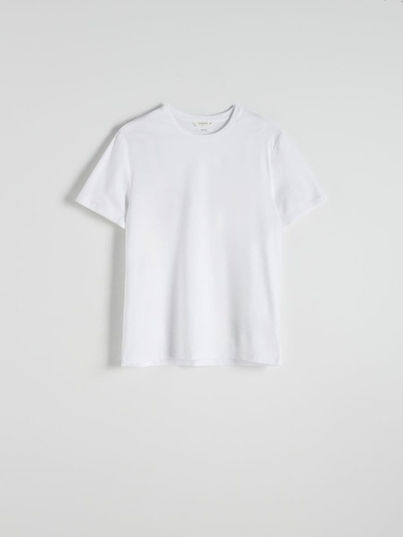 White Reserved Lyocell Blend Plain Men's T-shirts | JAFZ-14290