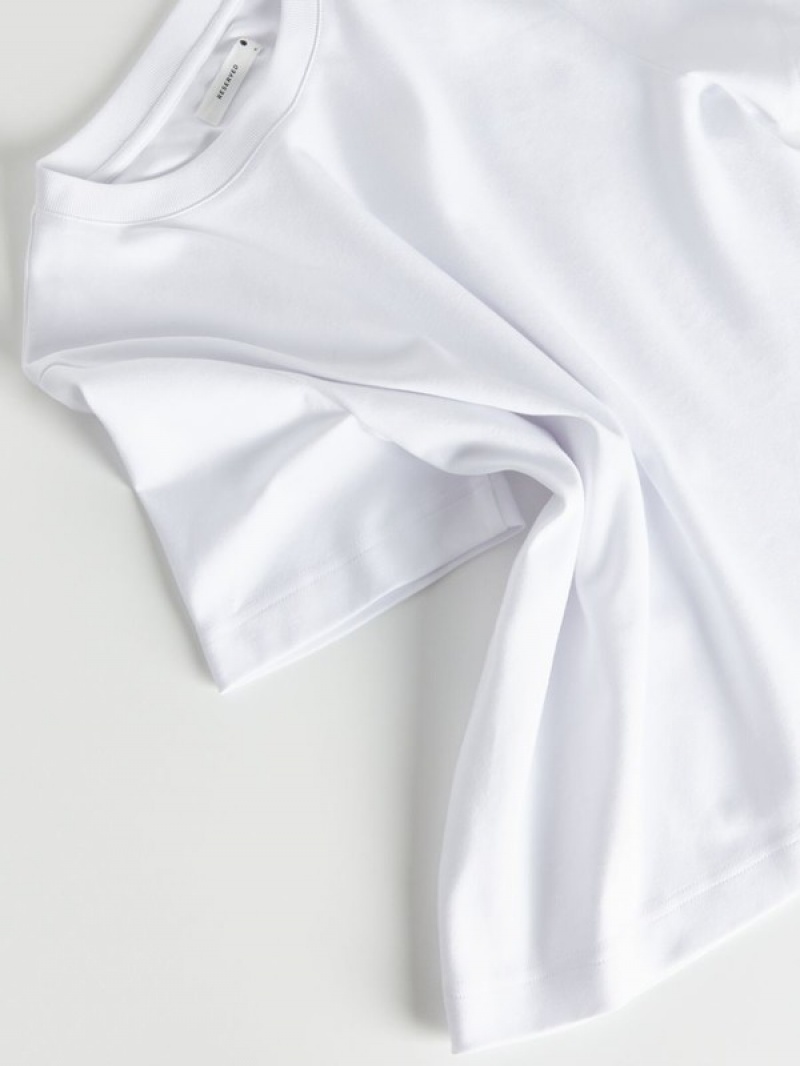 White Reserved Mercerised Organic Cotton Women's T-shirts | GAOY-07986