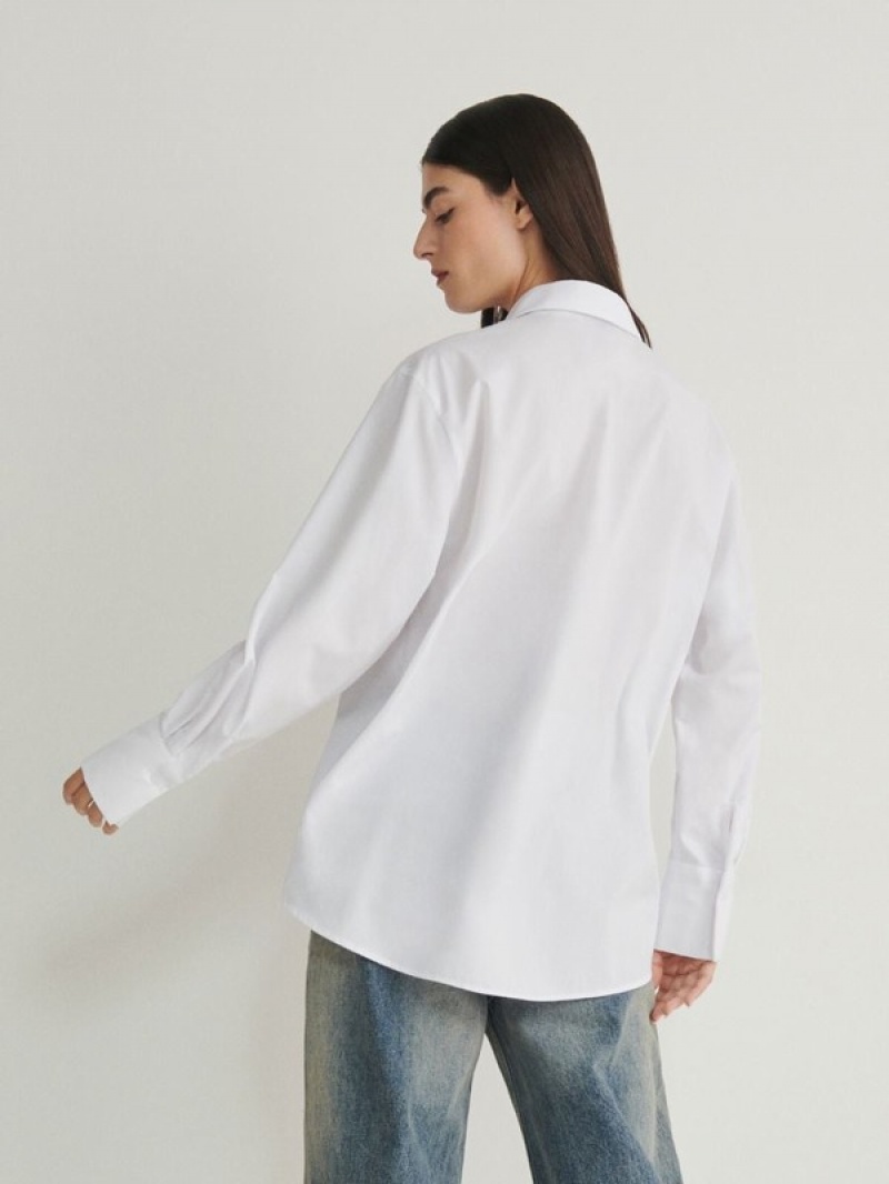 White Reserved Openwork Inserts Women's Shirts | RCXV-37042