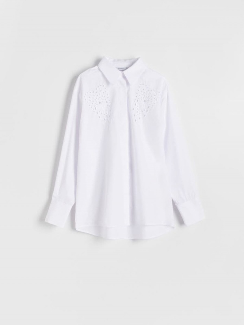 White Reserved Openwork Inserts Women's Shirts | RCXV-37042