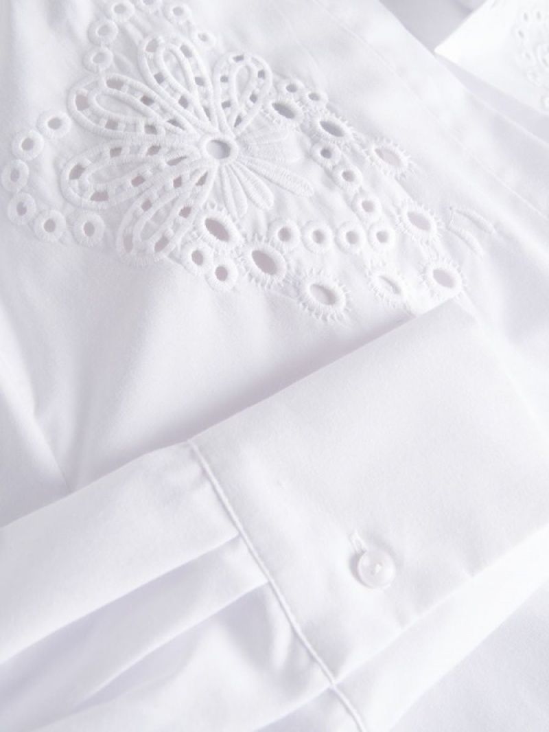 White Reserved Openwork Inserts Women's Shirts | RCXV-37042