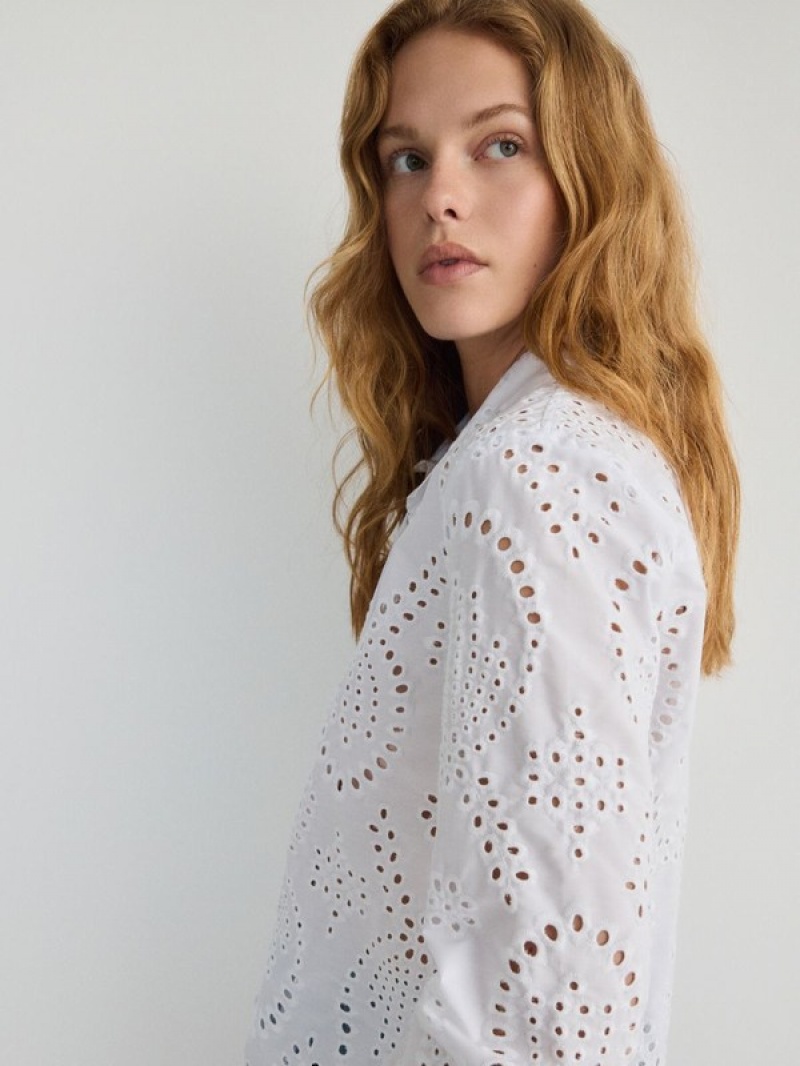 White Reserved Openwork Women's Shirts | EGPJ-21359