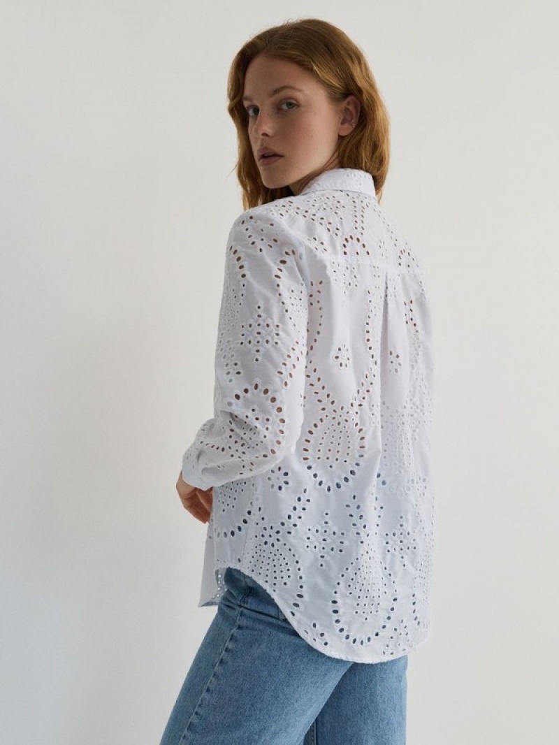 White Reserved Openwork Women's Shirts | EGPJ-21359