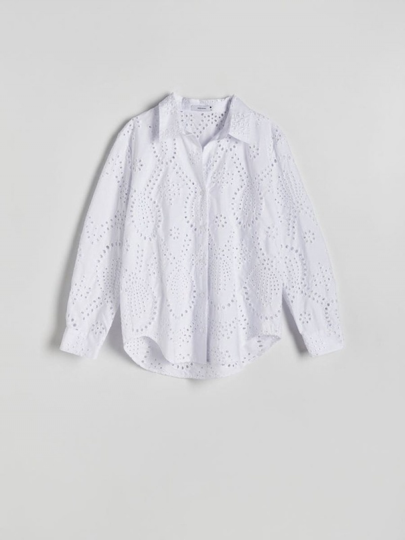 White Reserved Openwork Women's Shirts | EGPJ-21359