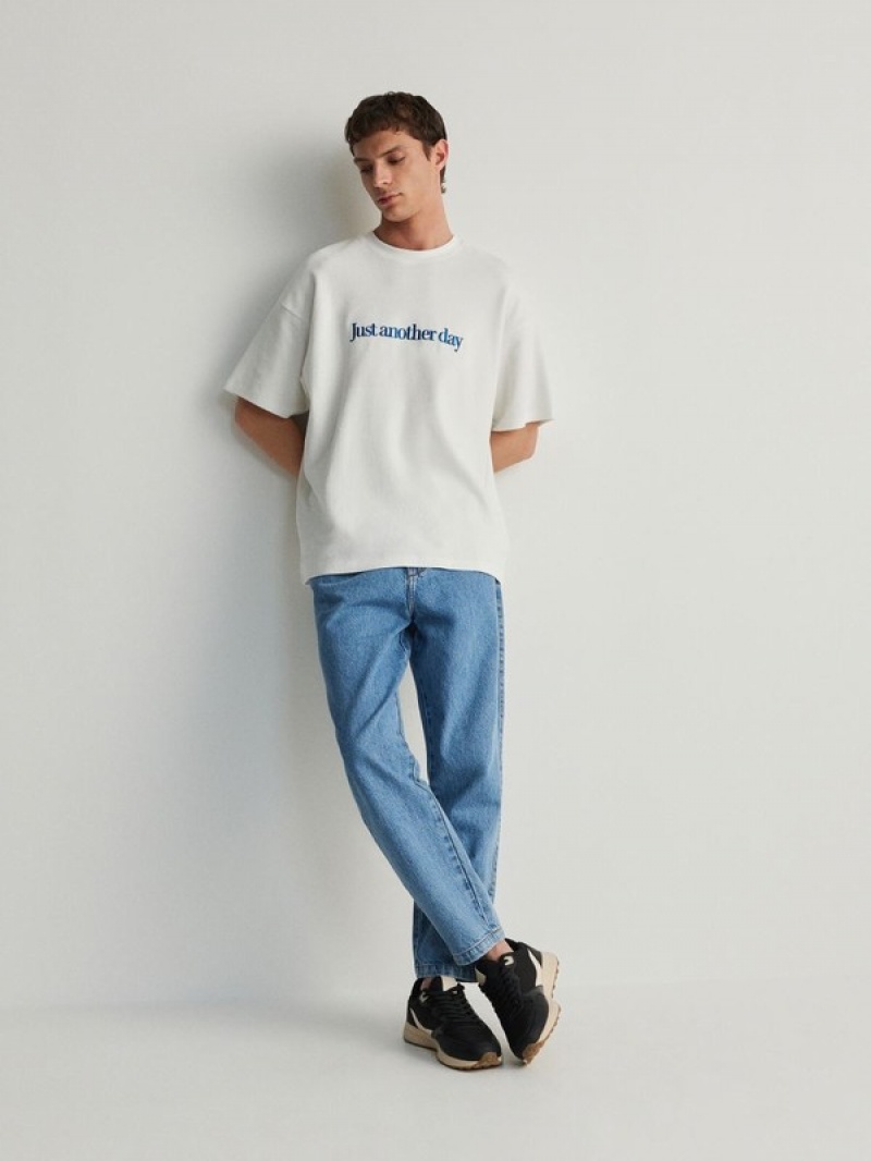 White Reserved Oversize Men's T-shirts | QRGH-52947