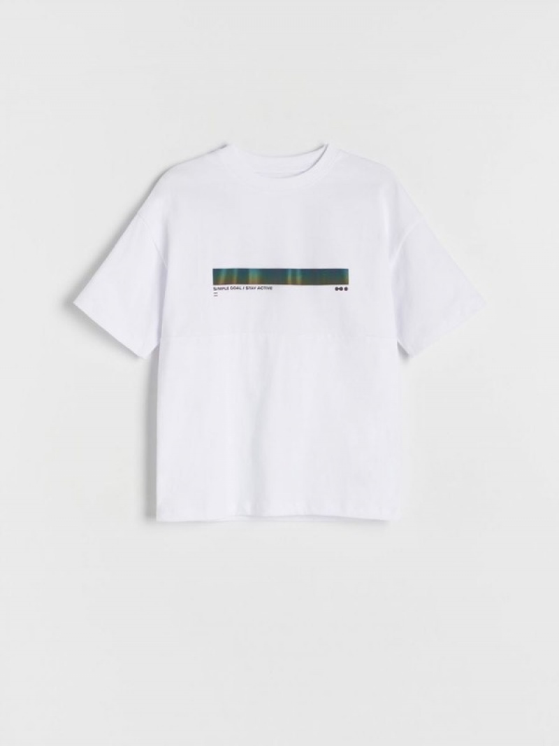 White Reserved Oversized Boys' T-shirts | NYTK-04967