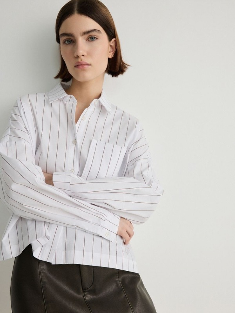 White Reserved Oversized Stripe Women's Shirts | XIMQ-75192