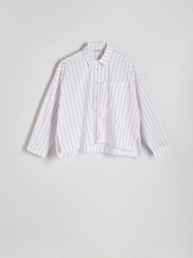 White Reserved Oversized Stripe Women's Shirts | XIMQ-75192