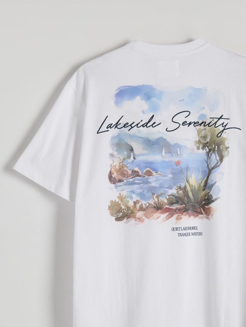 White Reserved Oversized T-print Men's T-shirts | HSMA-63054