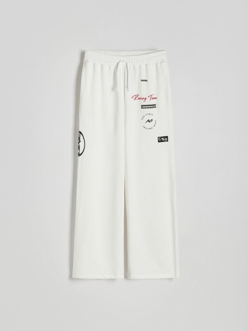 White Reserved Printed Women's Trousers | XQHL-80721