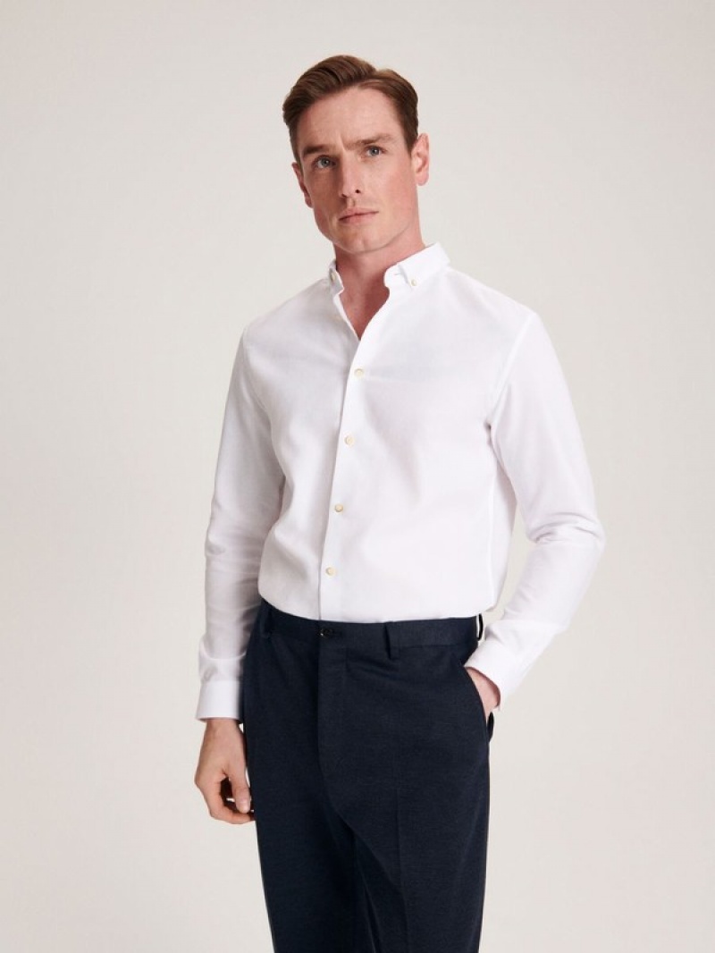 White Reserved Regular Fit Cotton Men's Shirts | CWGA-37619