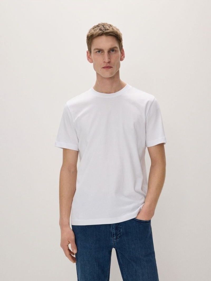 White Reserved Regular Fit Cotton Men's T-shirts | BPAS-78351