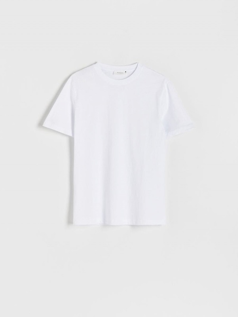 White Reserved Regular Fit Cotton Men's T-shirts | BPAS-78351