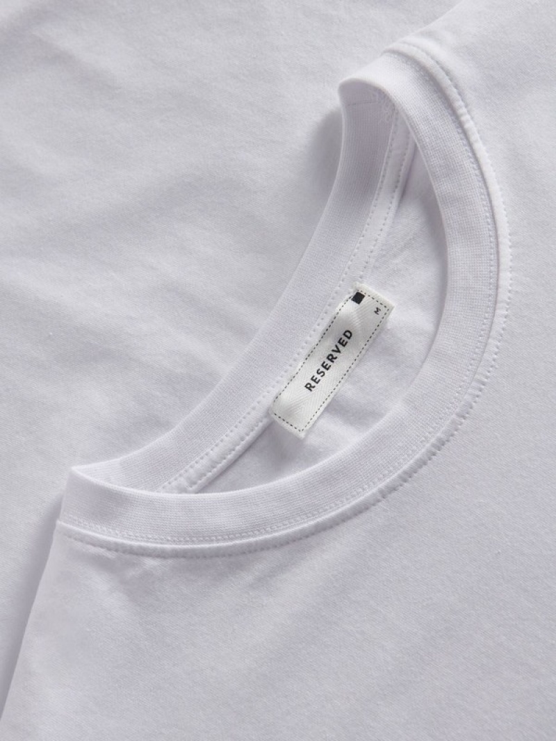 White Reserved Regular Fit Cotton Men's T-shirts | WUMJ-57043