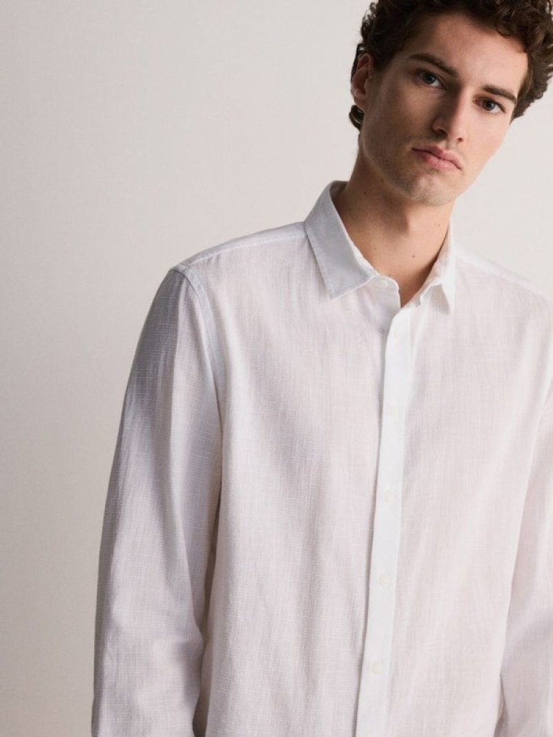 White Reserved Regular Fit Cotton Rich Men's Shirts | MBVC-78631