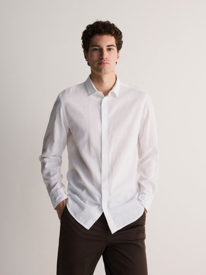 White Reserved Regular Fit Cotton Rich Men's Shirts | MBVC-78631