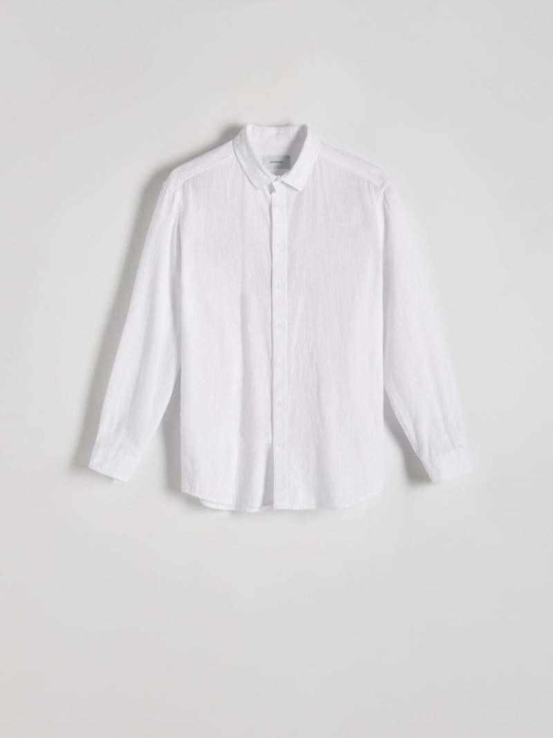 White Reserved Regular Fit Cotton Rich Men's Shirts | MBVC-78631