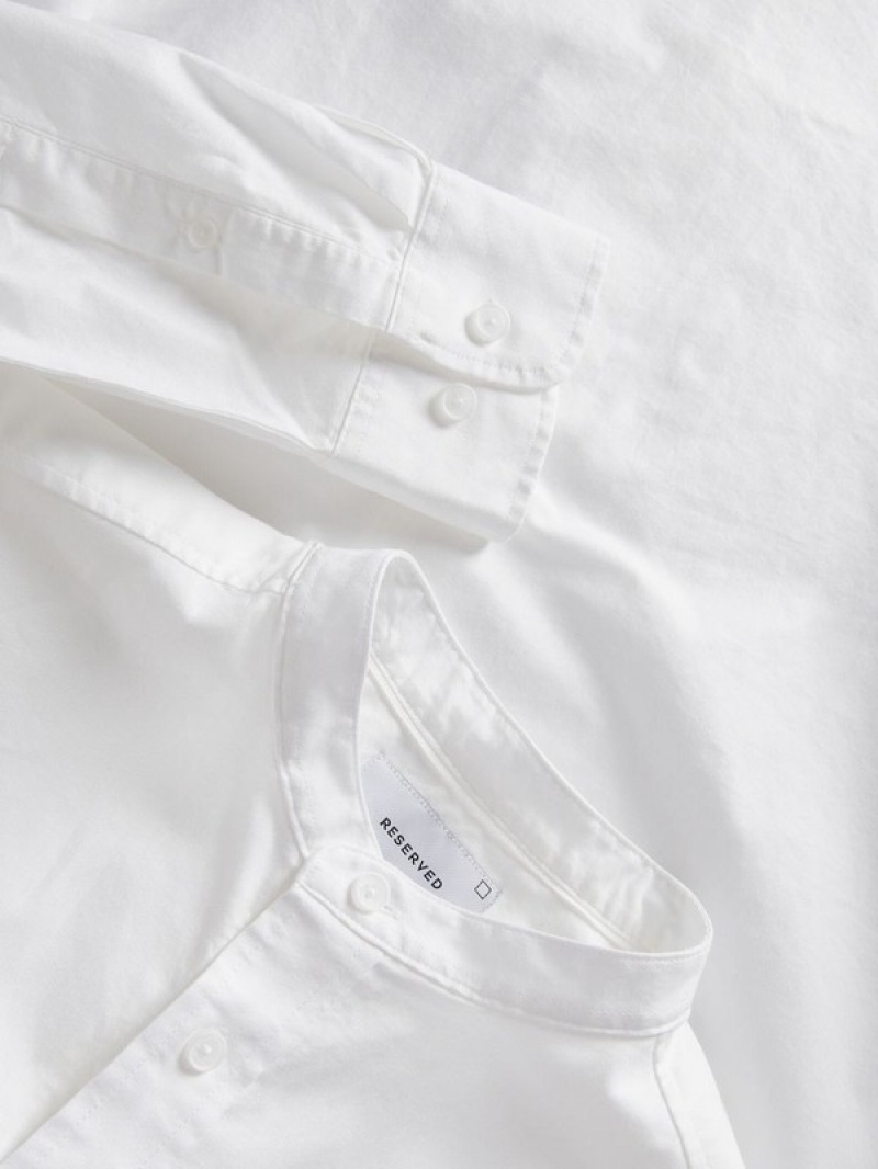 White Reserved Regular Fit Mandarin Collar Men's Shirts | YTKH-10748