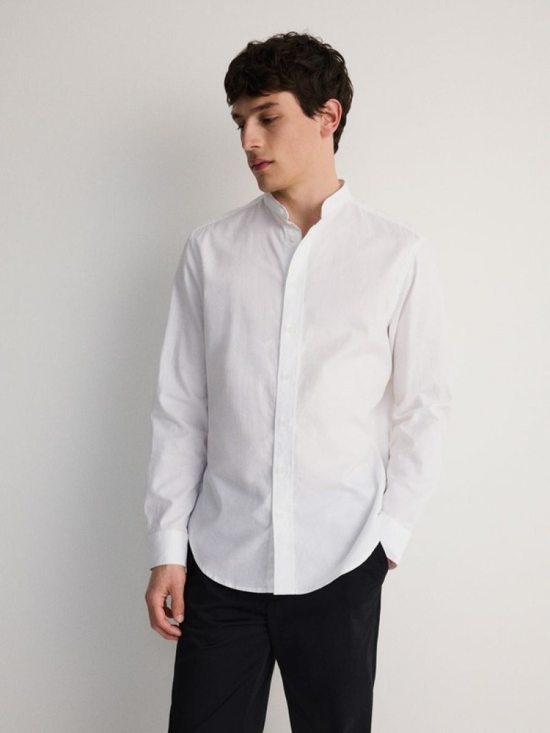 White Reserved Regular Fit Mandarin Collar Men's Shirts | WQMZ-80746