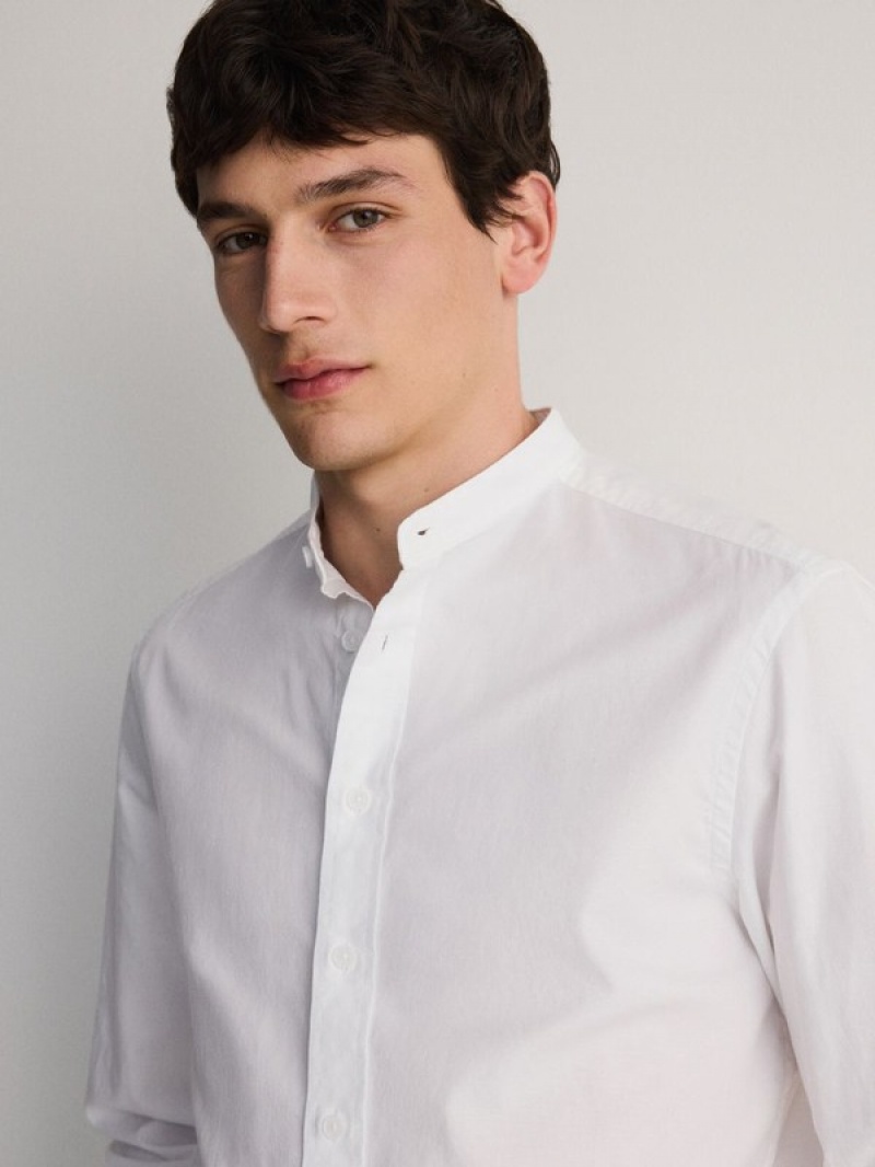 White Reserved Regular Fit Mandarin Collar Men's Shirts | WQMZ-80746