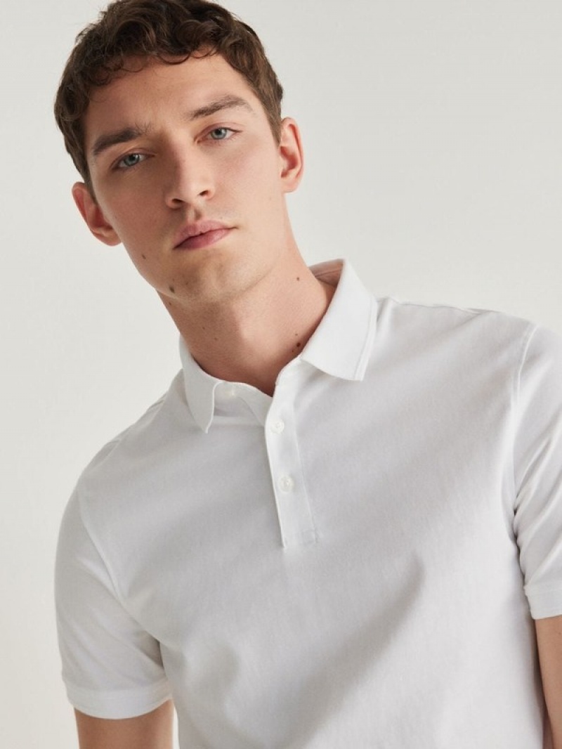 White Reserved Regular Fit Men's Polo Shirts | GMLE-61352