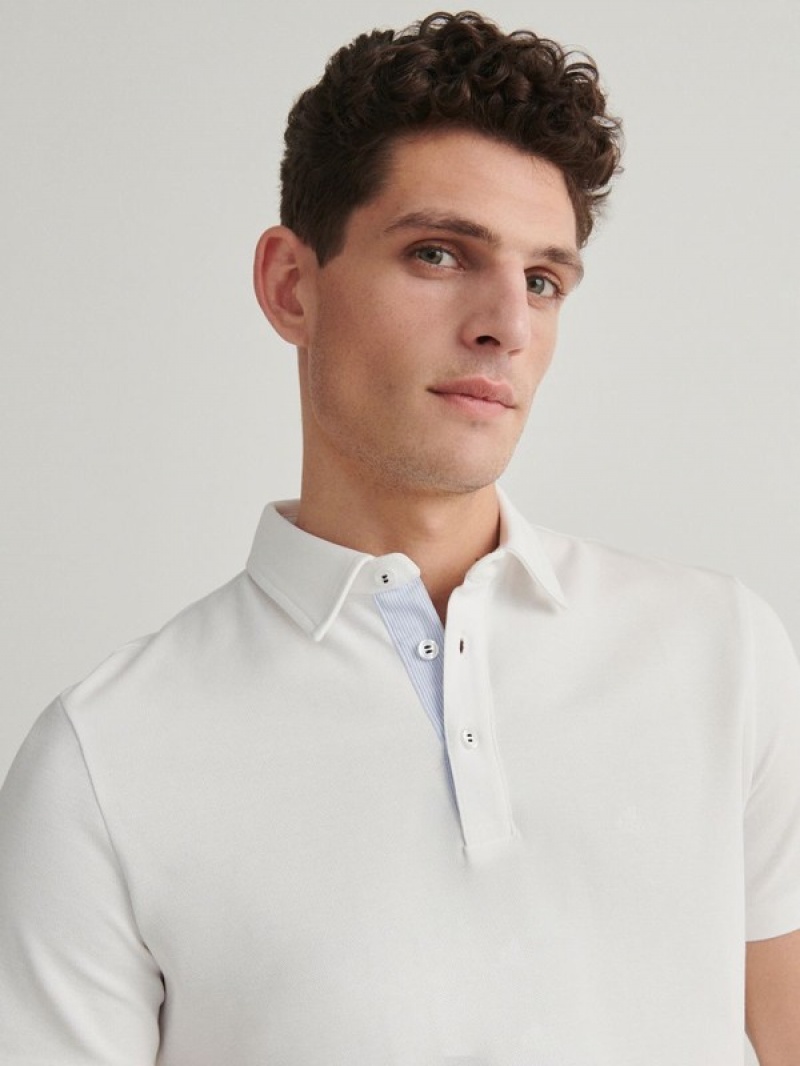 White Reserved Regular Fit Men's Polo Shirts | KLBS-42901