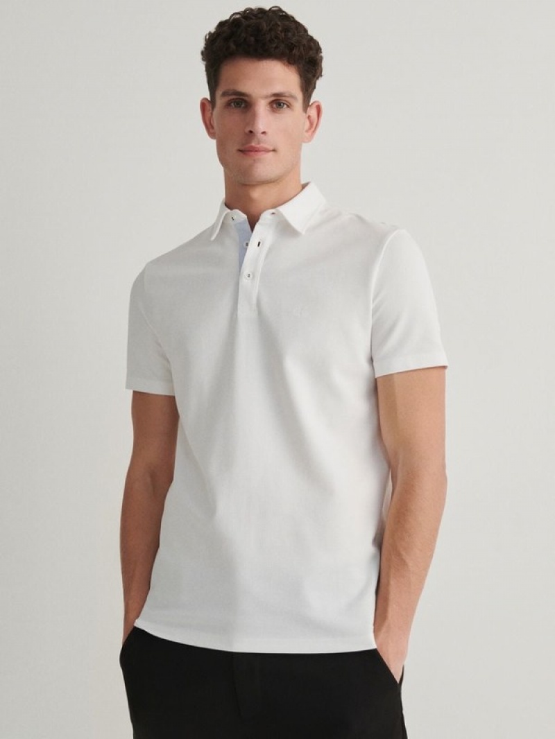 White Reserved Regular Fit Men's Polo Shirts | KLBS-42901