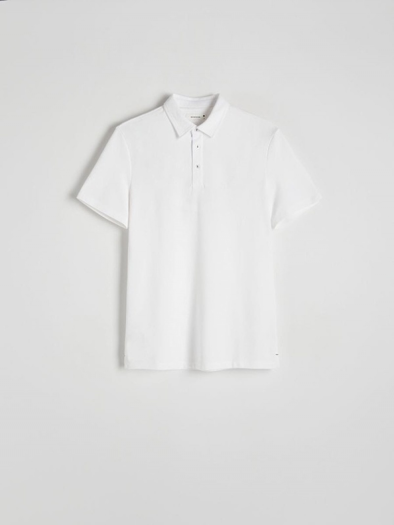 White Reserved Regular Fit Men's Polo Shirts | KLBS-42901