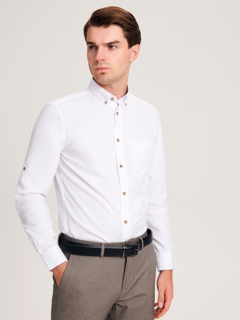 White Reserved Regular Fit Men's Shirts | BYHJ-46095