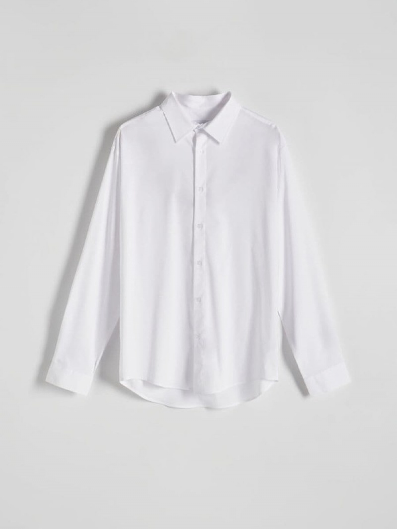 White Reserved Regular Fit Plain Men's Shirts | IBTW-79153