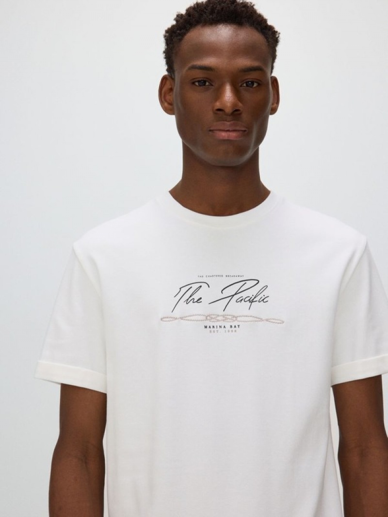 White Reserved Regular Fit T-print Men's T-shirts | XCRK-40583