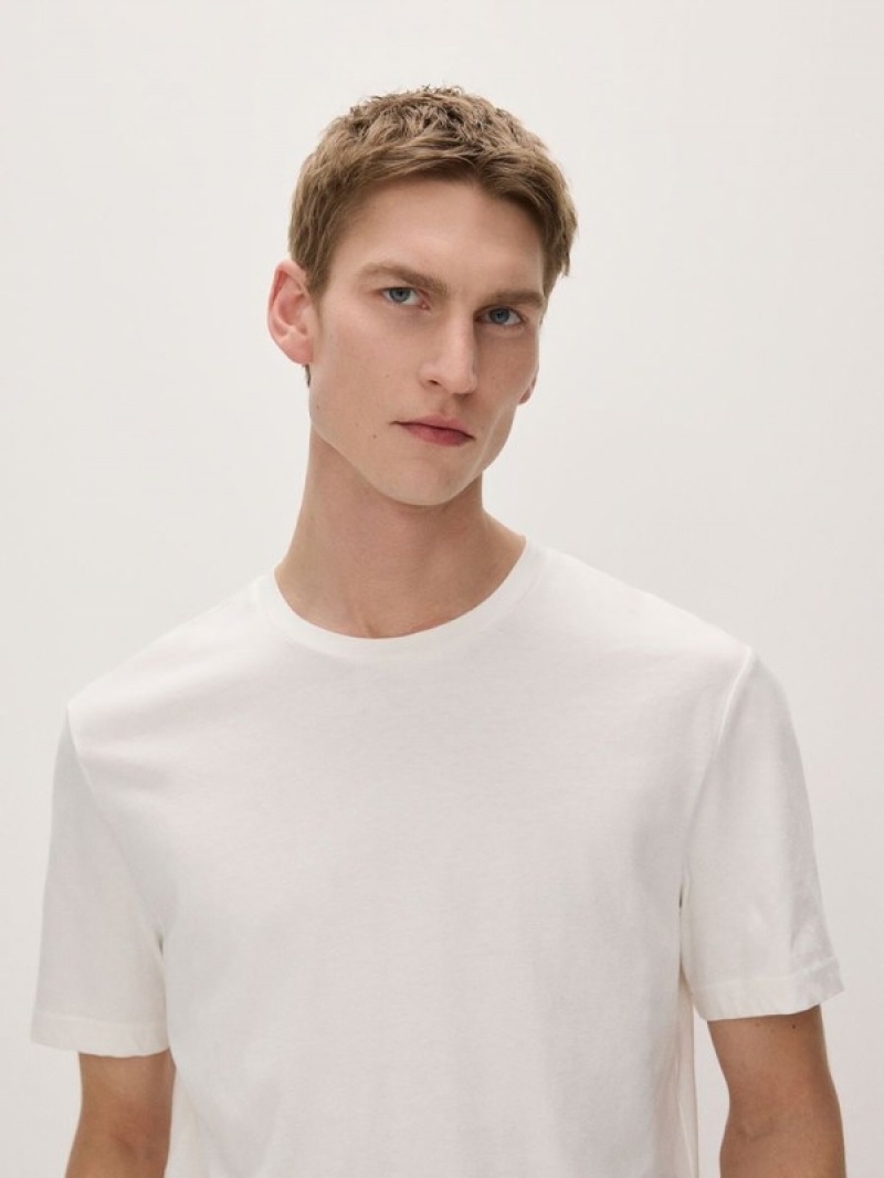 White Reserved Regular Fit T-silk Blend Men's T-shirts | RTKZ-90385